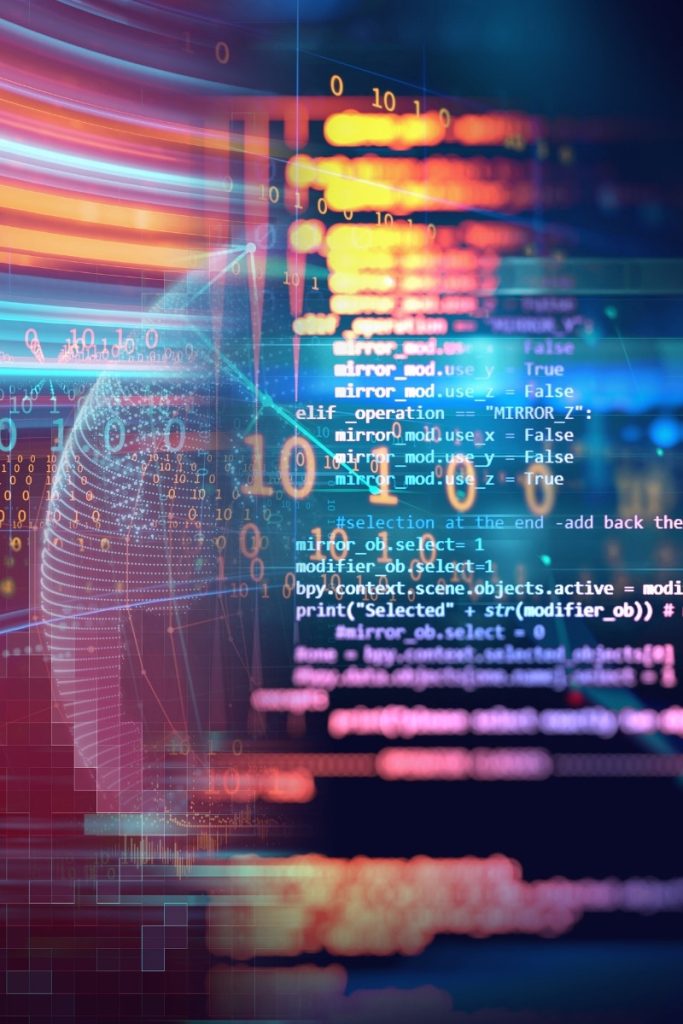 Digital Earth seen behind computer code