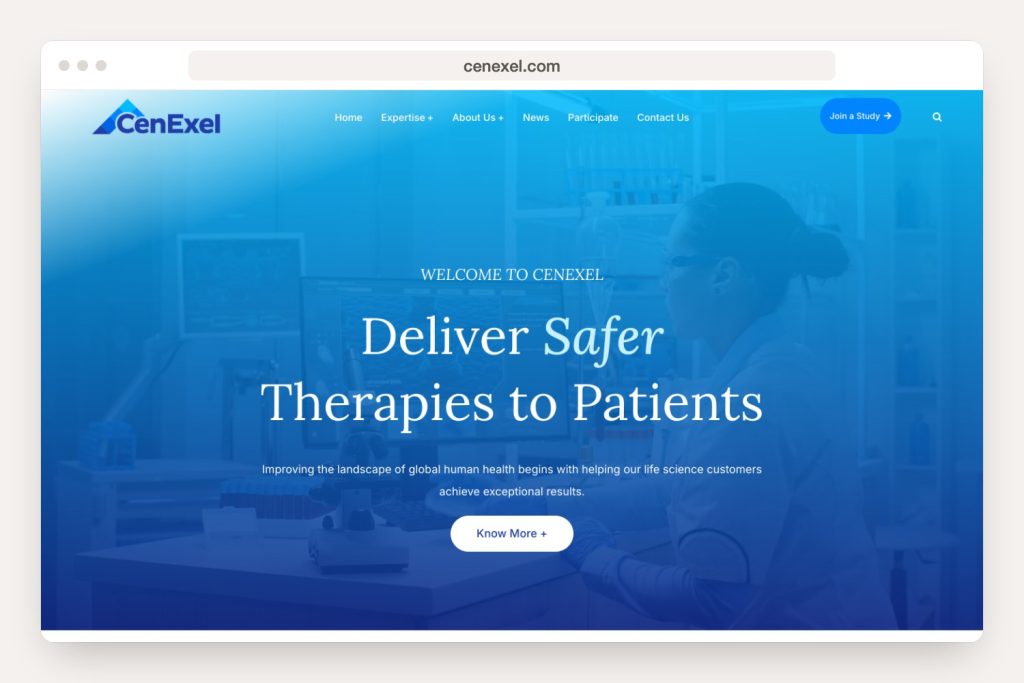 Opening page of the cenexel.com website on a computer