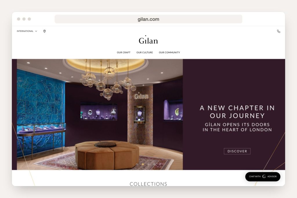 Opening page of the gilan.com website on a computer