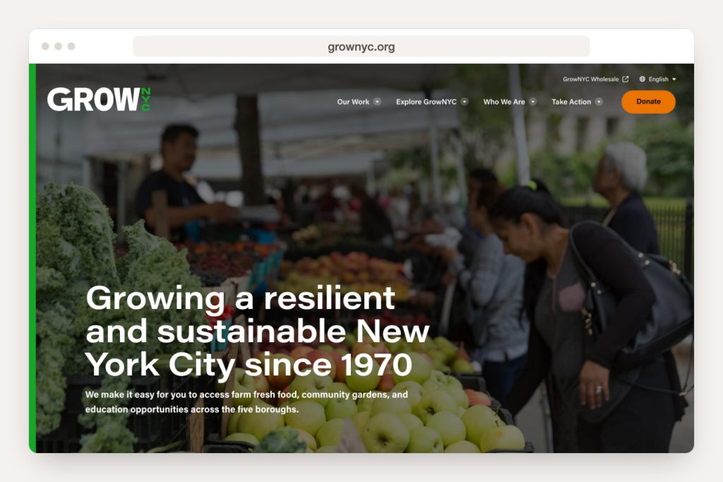 Opening page of the grownyc.org website on a computer
