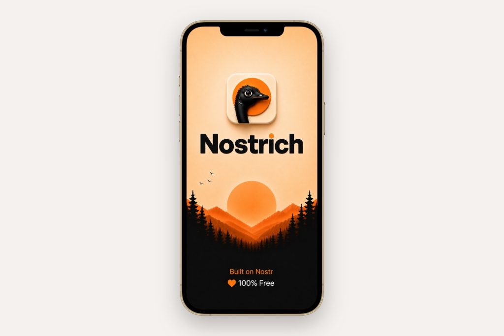 Gold iPhone with Nostrich open on its splash screen