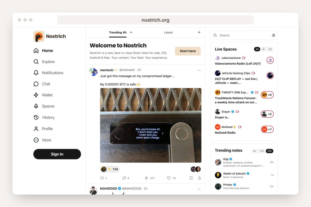 Opening page of the nostrich.org website on a computer