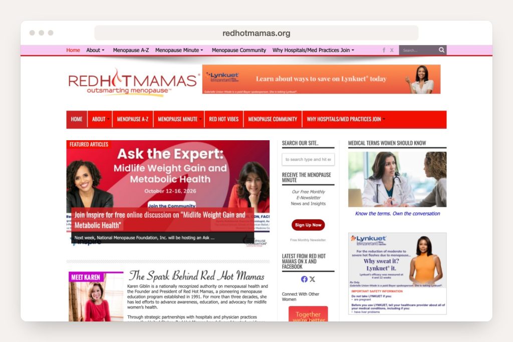 Opening page of the redhotmamas.org website on a computer