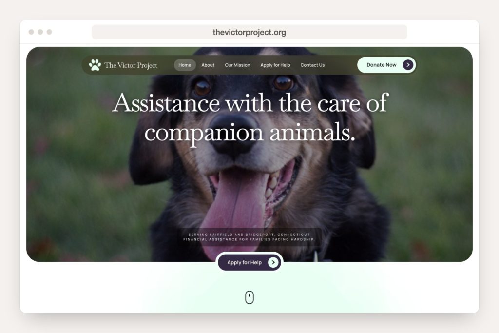 Opening page of the thevictorproject.org website on a computer