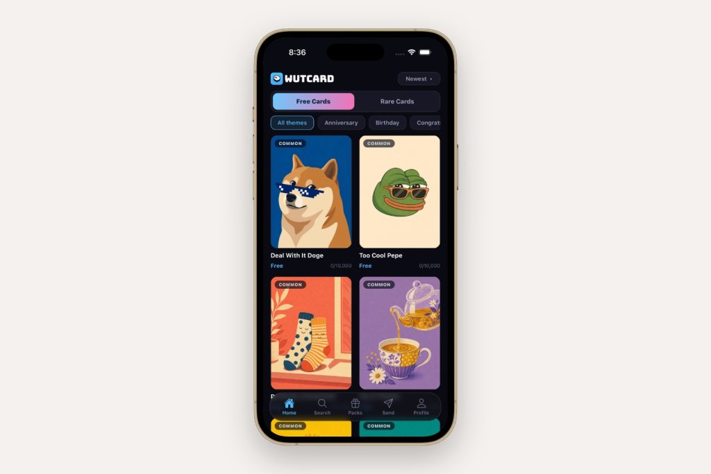 Gold iPhone with WUTCARD open to its main screen