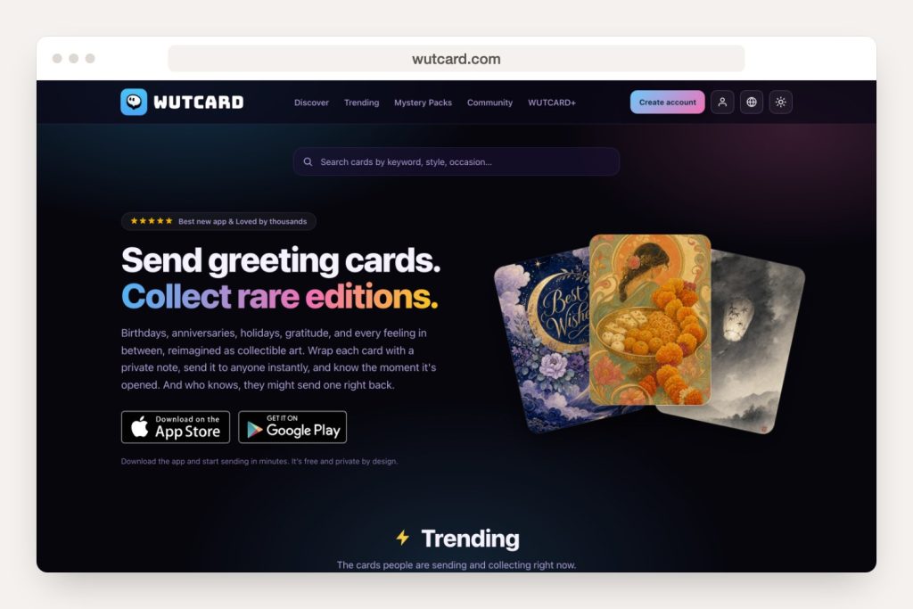 Opening page of the wutcard.com website on a computer